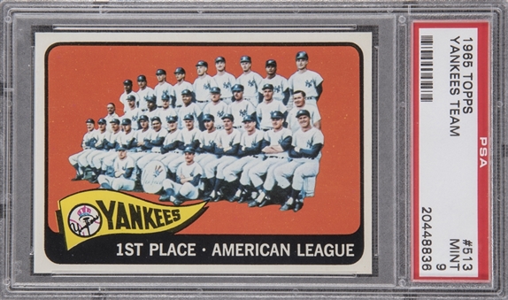 1965 Topps #513 New York Yankees Team – PSA MINT 9 